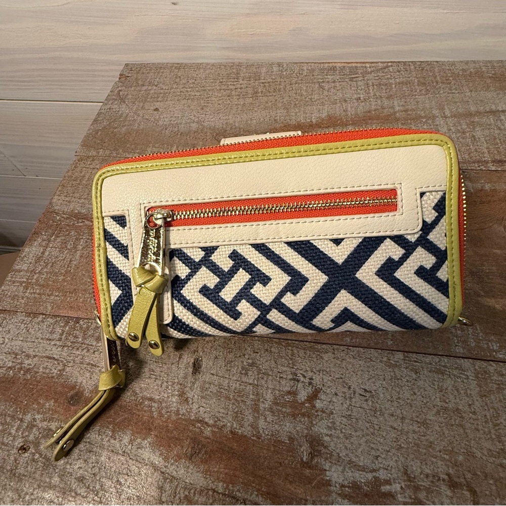 Spartina 449 Haig Point Yacht Club Wallet Coastal Nautical Navy Green Orange - Picture 12 of 13